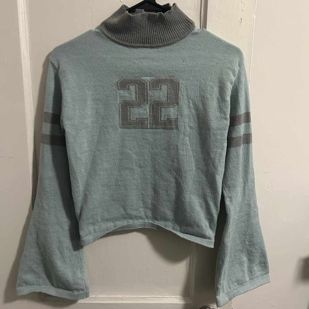 Gray and Blue Turtleneck Sweater with Number 22